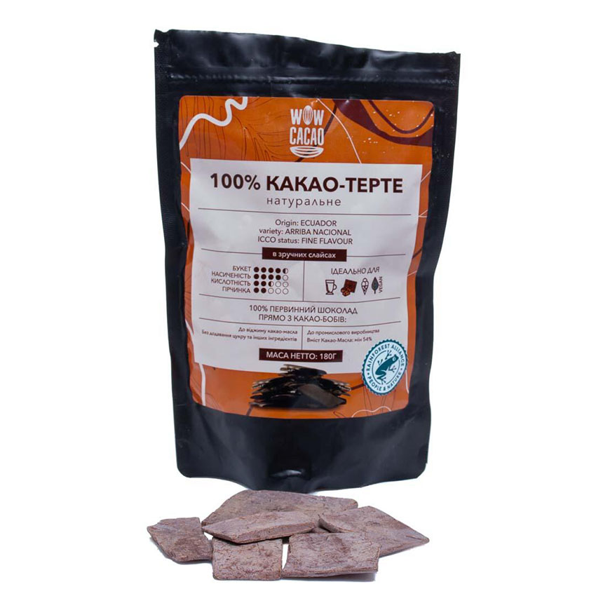 Какао "WOW CACAO" тертое в ломтиках, 180гр.